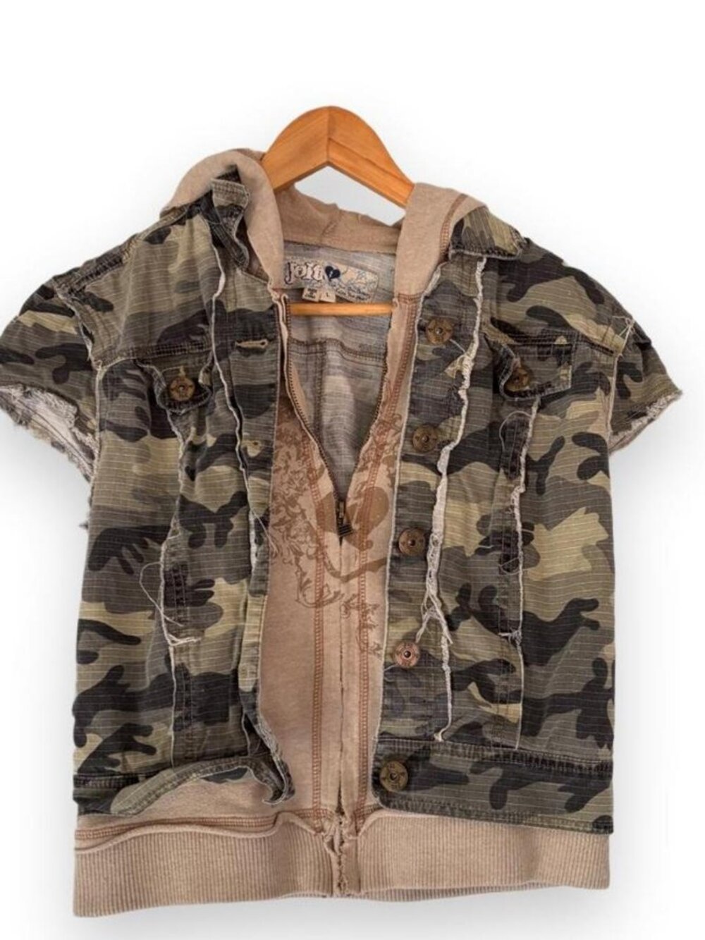 Y2K Womans Camouflage jacket with hood and zipper
